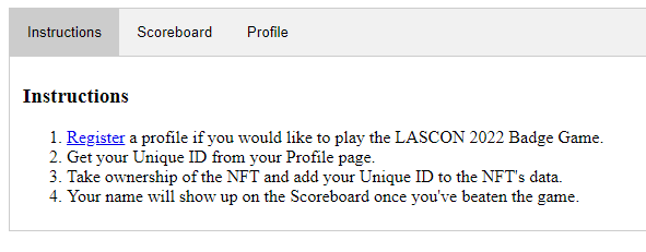 screenshot of badge game instructions