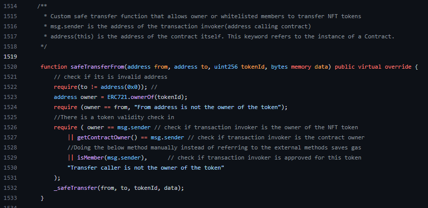 screenshot of the safetransferfrom function implementation